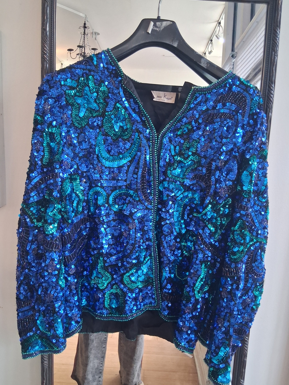 Laurence Kazar Blue & Teal Sequin Bomber Jacket